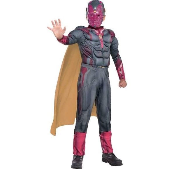 Vision Costume Kid L Marvel Civil War Halloween Mask Bodysuit Cape New - Picture 1 of 3